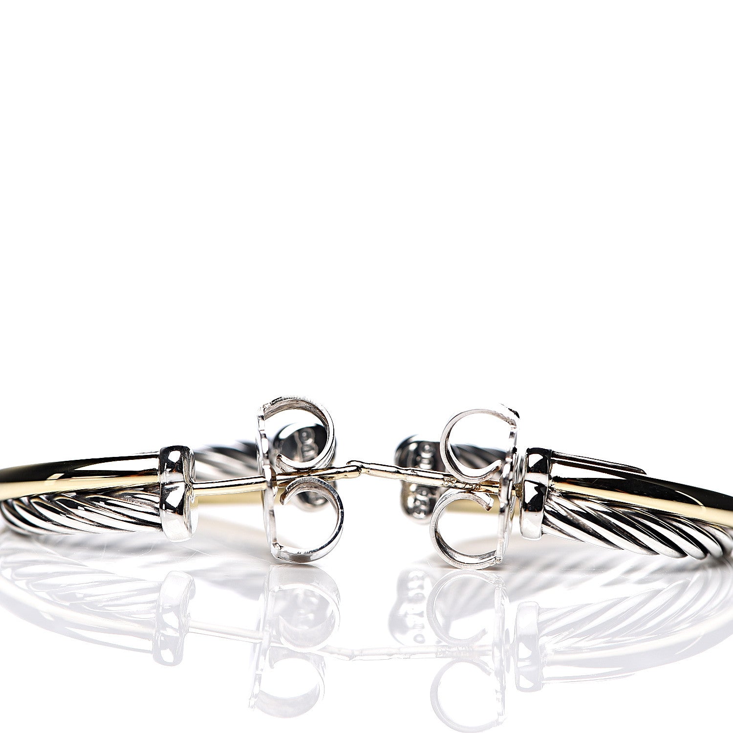 David Yurman Sterling Silver 18K Yellow Gold 23mm Crossover Cable Hoop Earrings 3 of 4