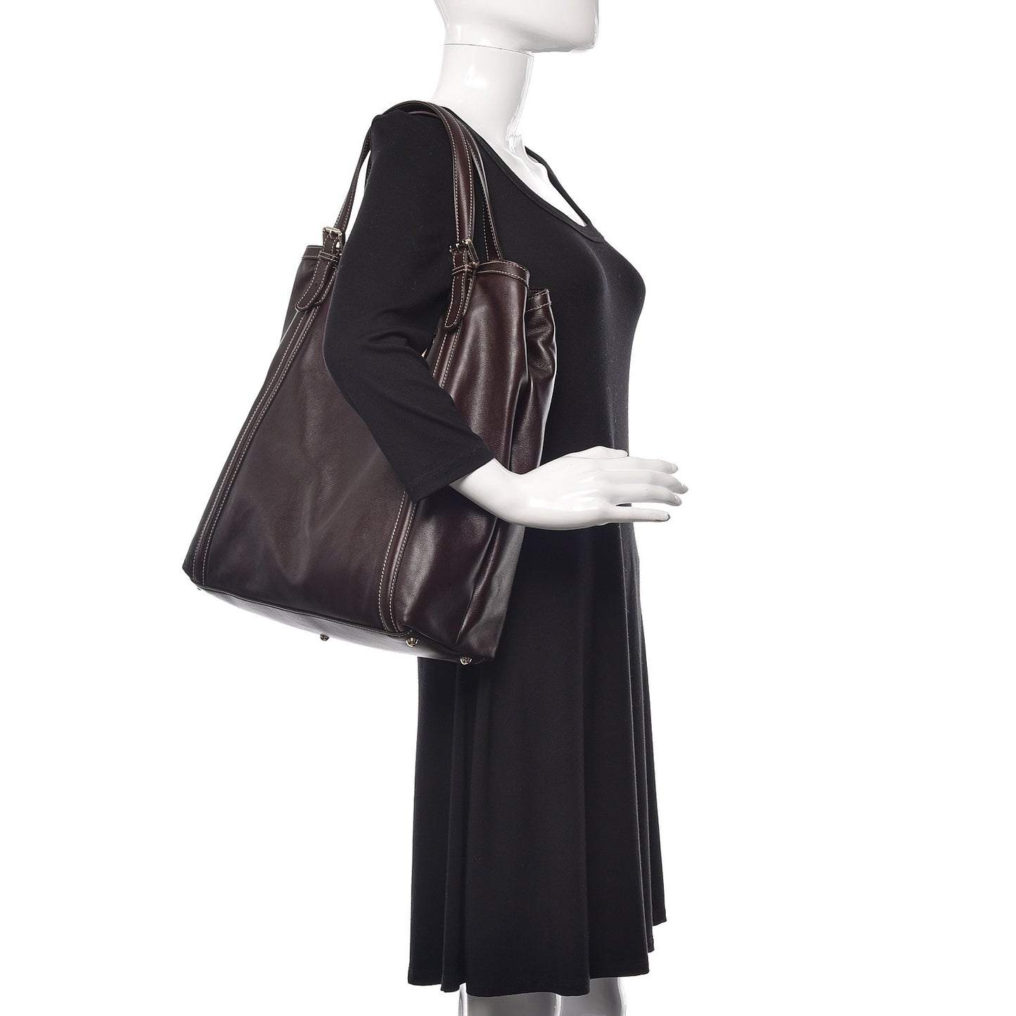 Calfskin Large Britt Shoulder Bag Dark Brown