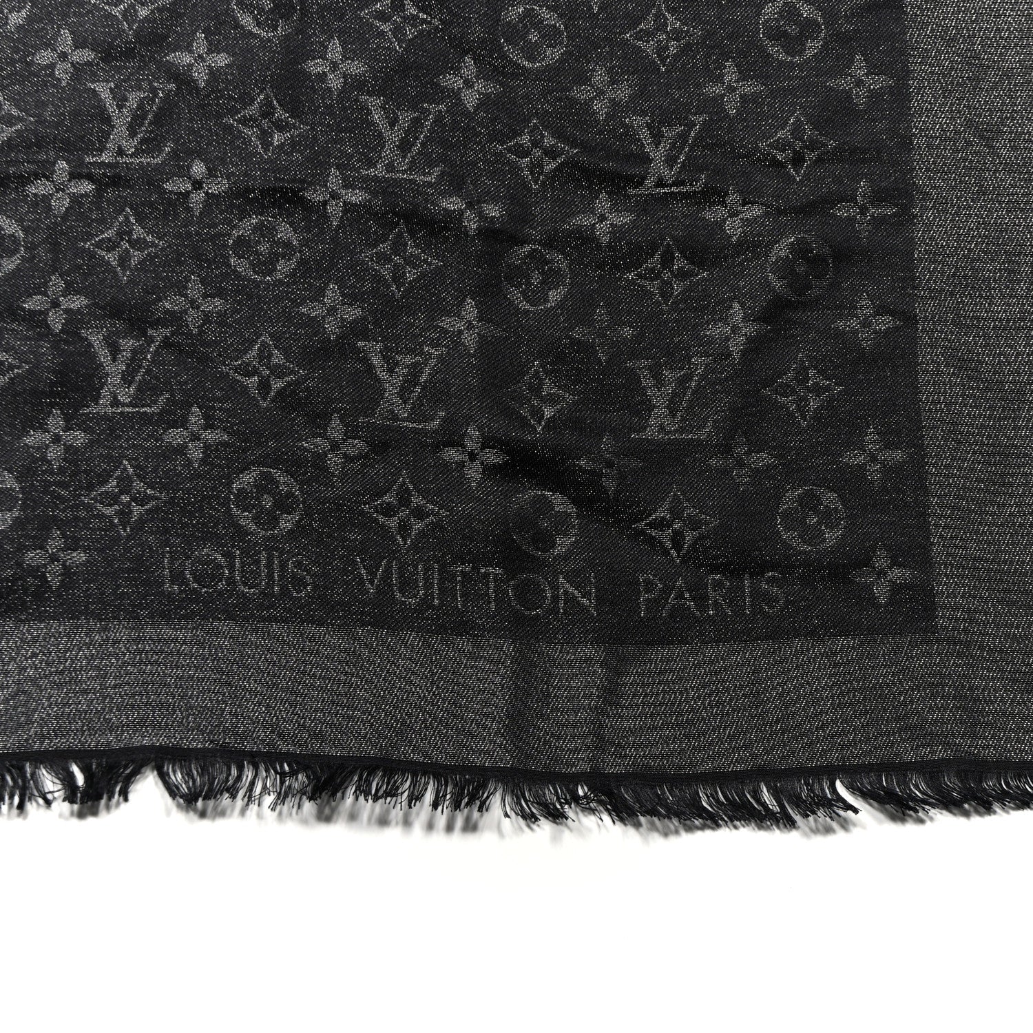 Louis Vuitton Silk Lurex Wool Monogram Shine Shawl Black 2 of 4