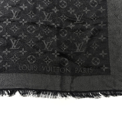 Louis Vuitton Silk Lurex Wool Monogram Shine Shawl Black 2 of 4