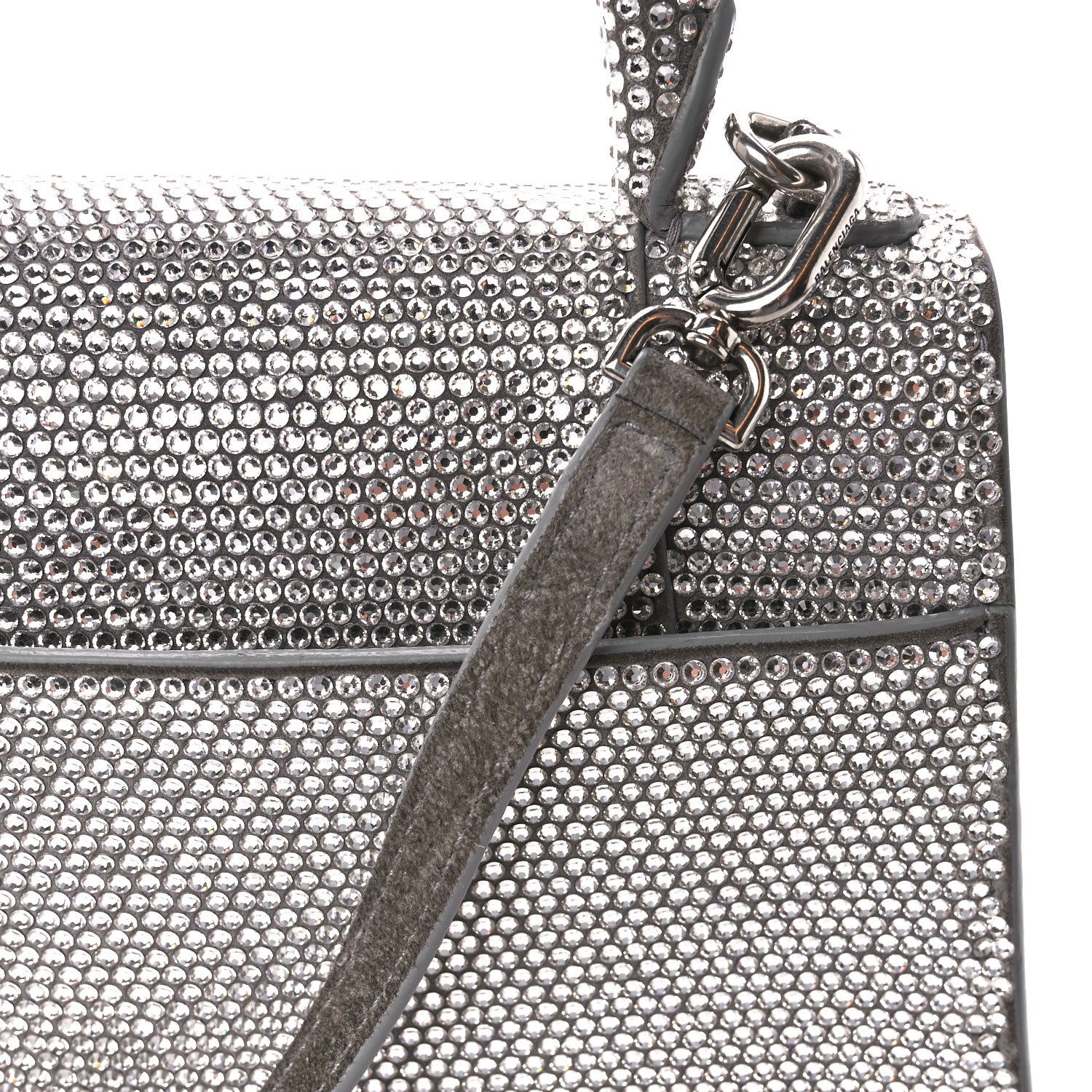 Balenciaga Strass Suede Small Hourglass Top Handle Bag Smoke Grey Crystal 16 of 16