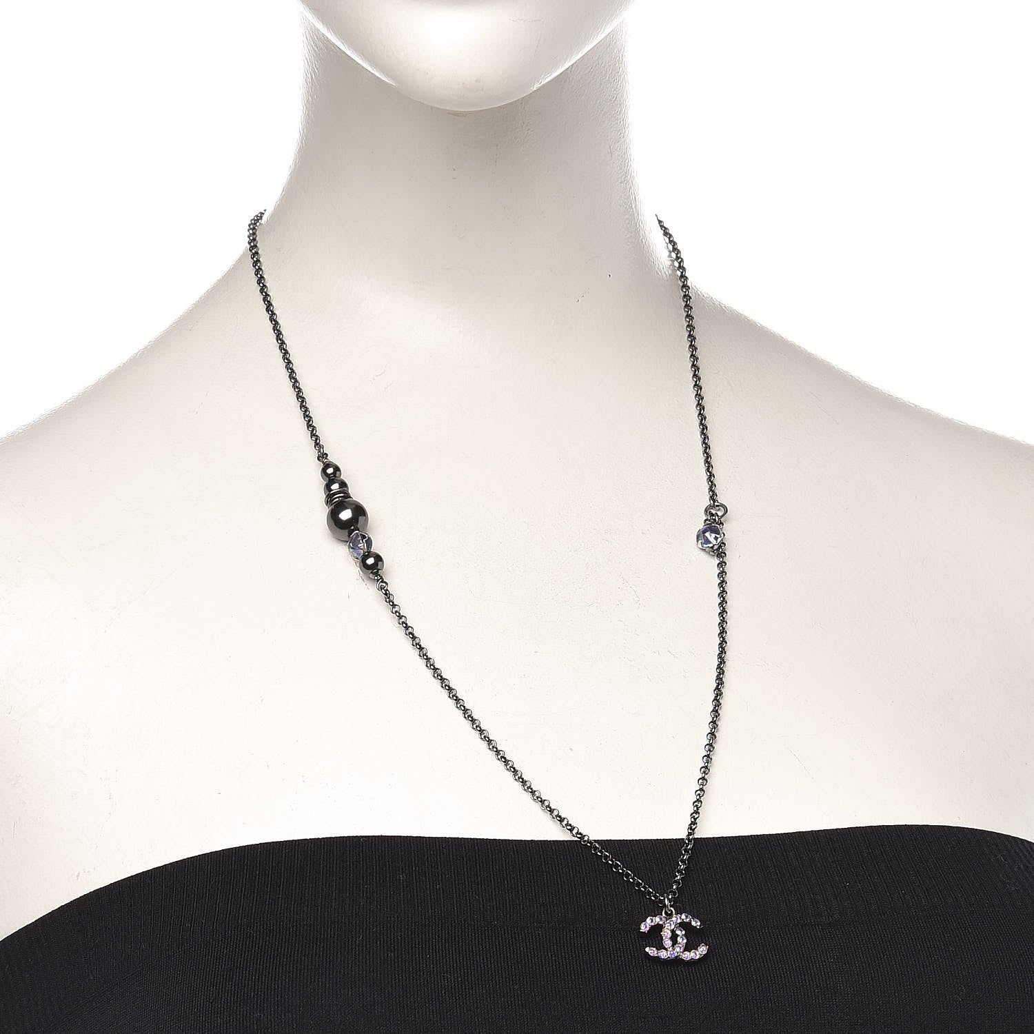 Chanel Ruthenium Crystal CC Necklace Iridescent Purple 2 of 5