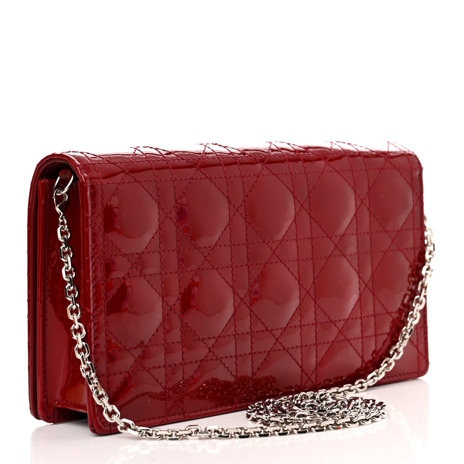 Christian Dior Patent Cannage Lady Dior Chain Wallet Rouge Ceris 4 of 15