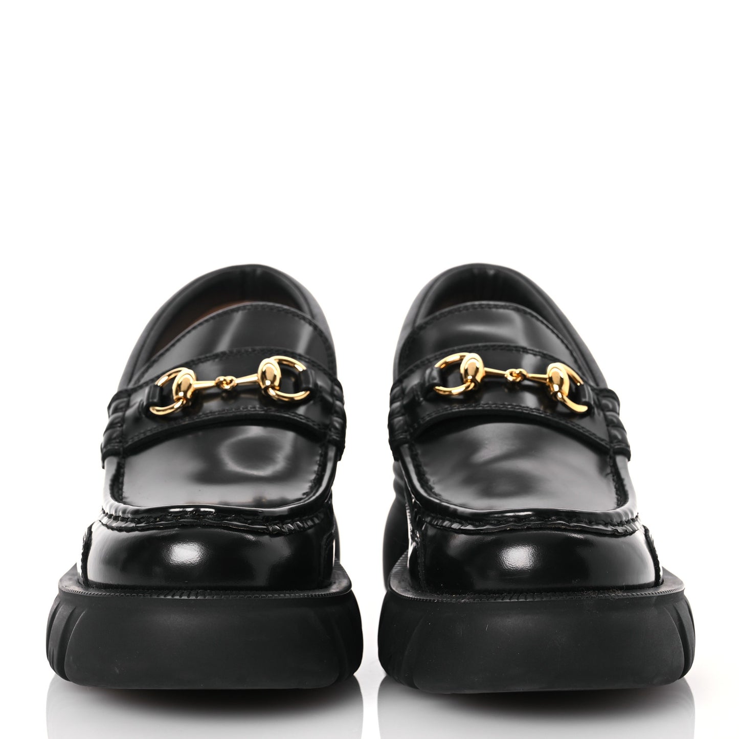 Magnum Calfskin Nappa Samoa Womens Horsebit Platform Chunky Lug Sole 40mm Loafers 38 Black