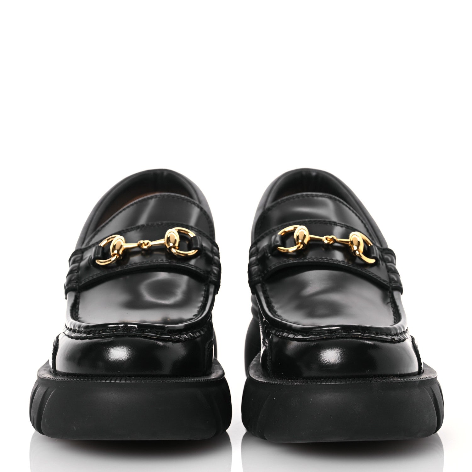 Gucci Magnum Calfskin Nappa Samoa Womens Horsebit Platform Chunky Lug Sole 40mm Loafers 38 Black 2 of 14