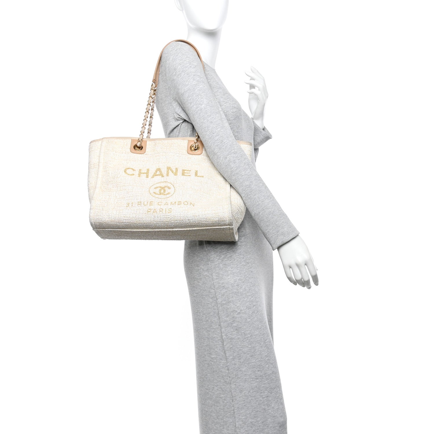 Chanel Lurex Boucle Small Deauville Tote Ivory 2 of 15