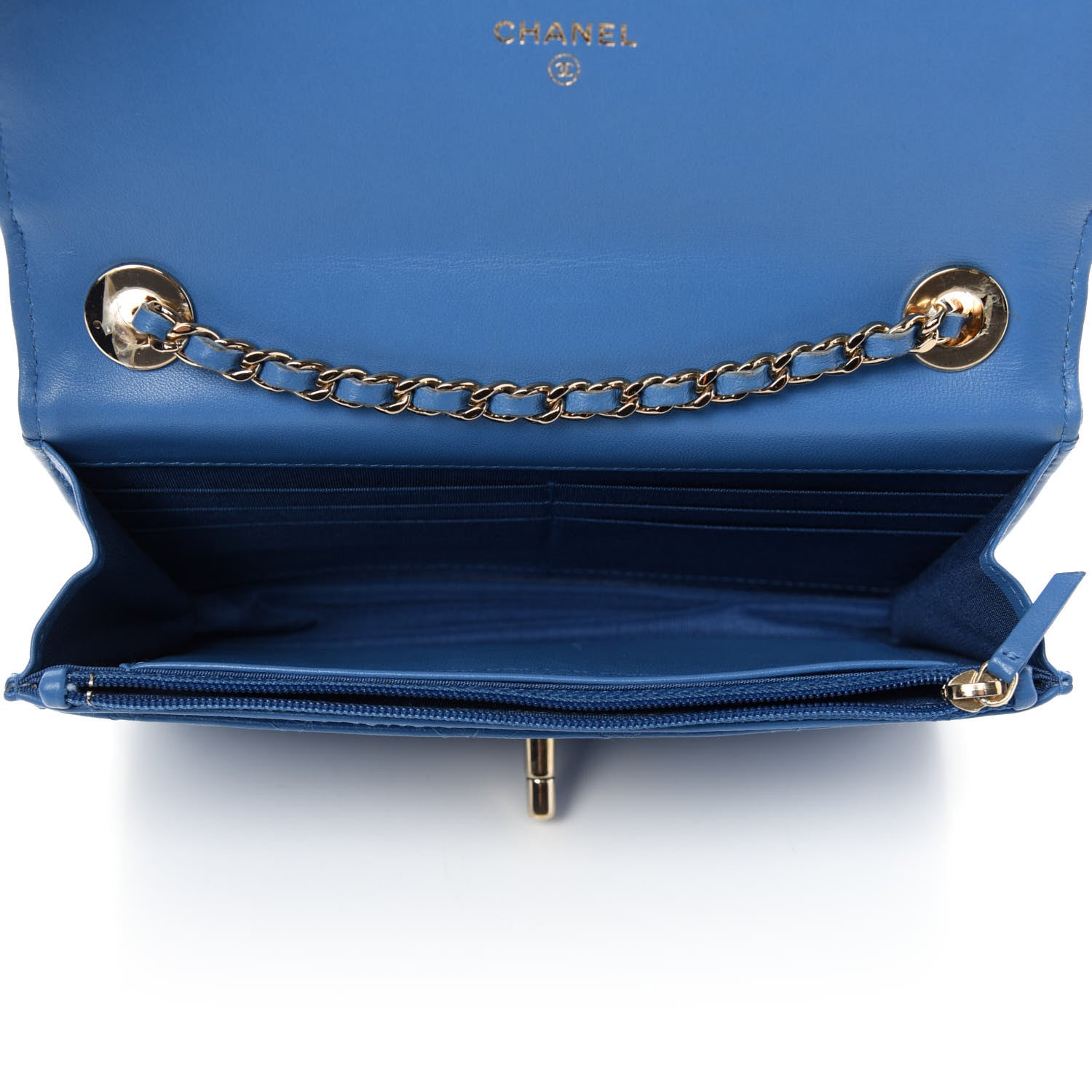 Chanel Lambskin Quilted Trendy CC Wallet On Chain WOC Blue 5 of 12
