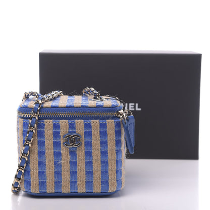 Chanel Raffia Jute Striped Mini Vanity Case With Chain Blue Beige 11 of 11