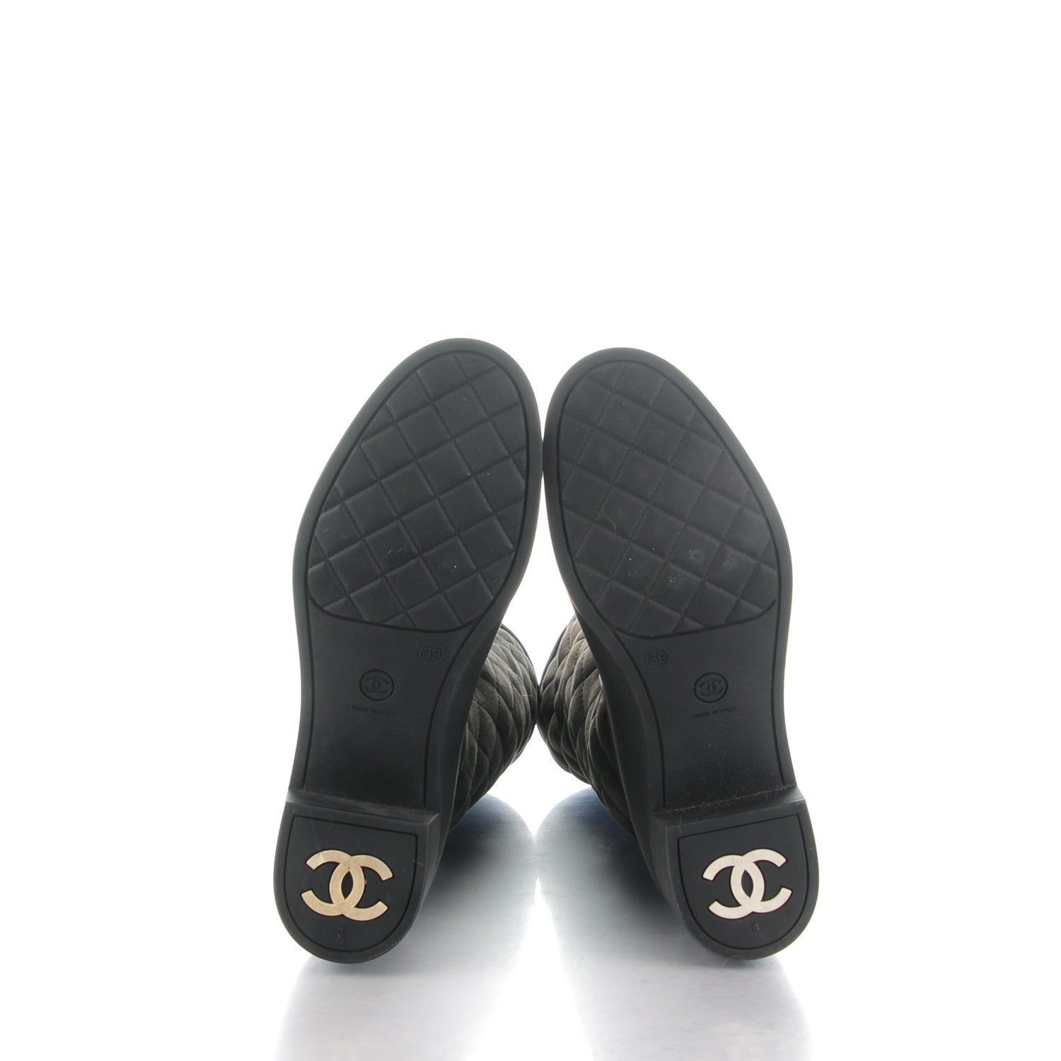 Chanel Rubber Shearling Quilted Tall Boots 39 Black Grey 5 of 6