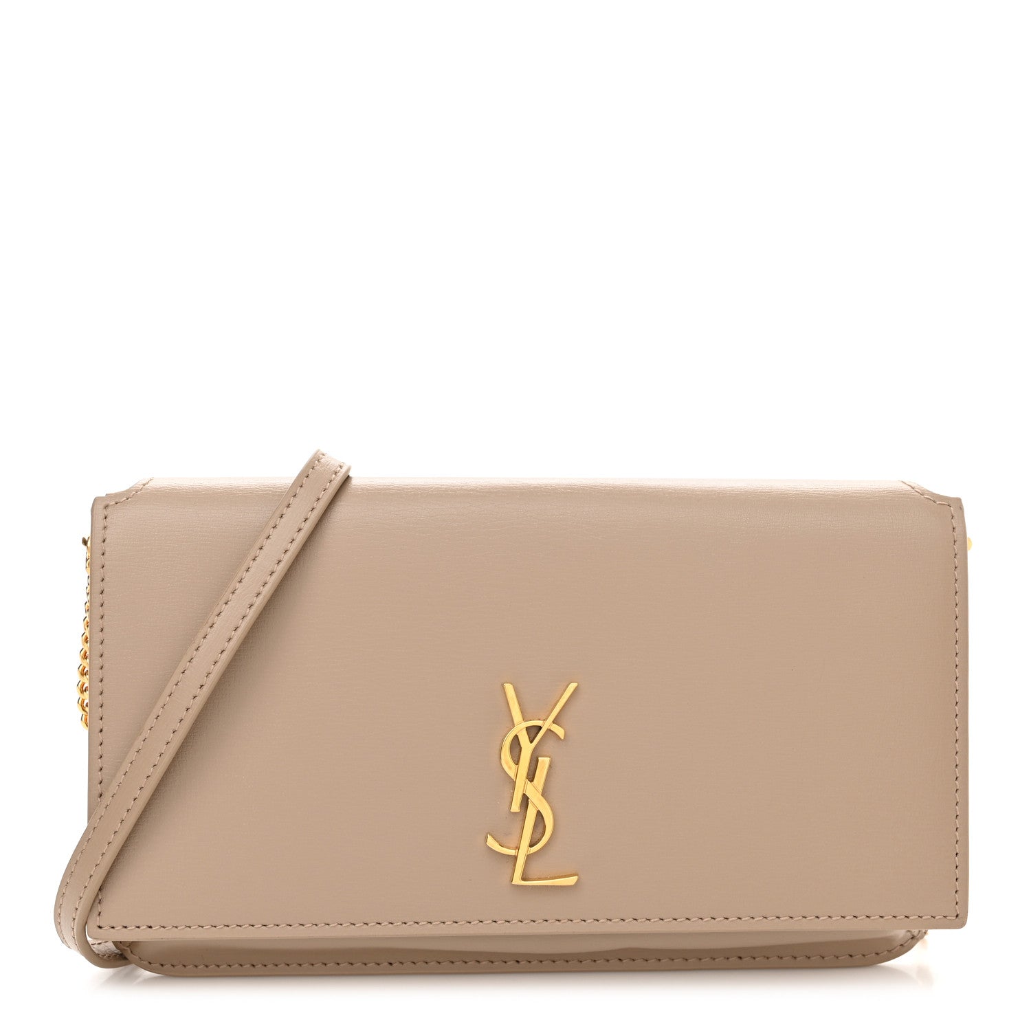 Saint Laurent Smooth Calfskin Monogram Phone Holder Crossbody Dark Beige 1 of 12