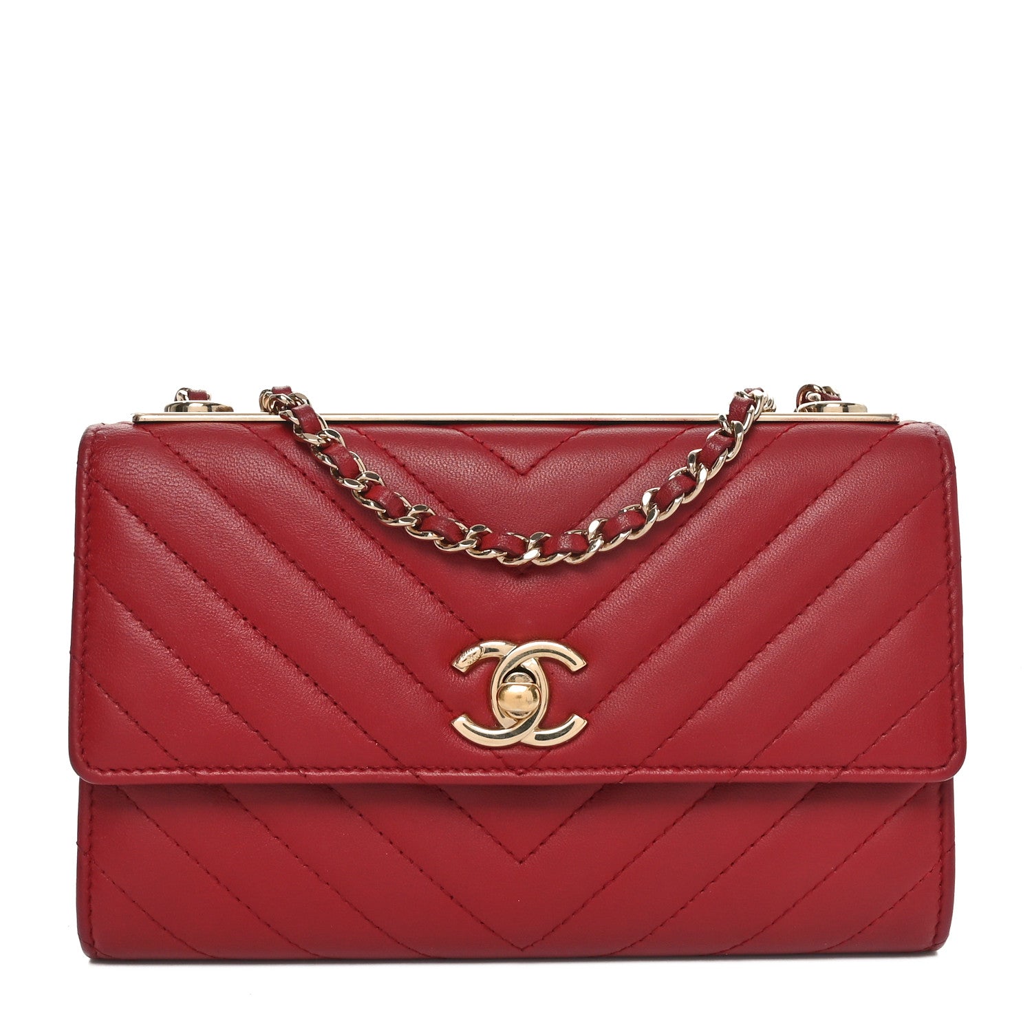 Chanel Lambskin Chevron Quilted Long Trendy CC Wallet On Chain WOC Red 1 of 10