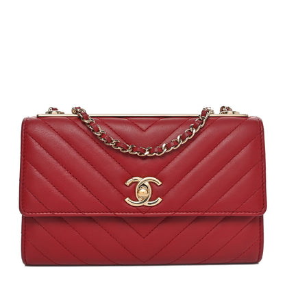 Chanel Lambskin Chevron Quilted Long Trendy CC Wallet On Chain WOC Red 1 of 10
