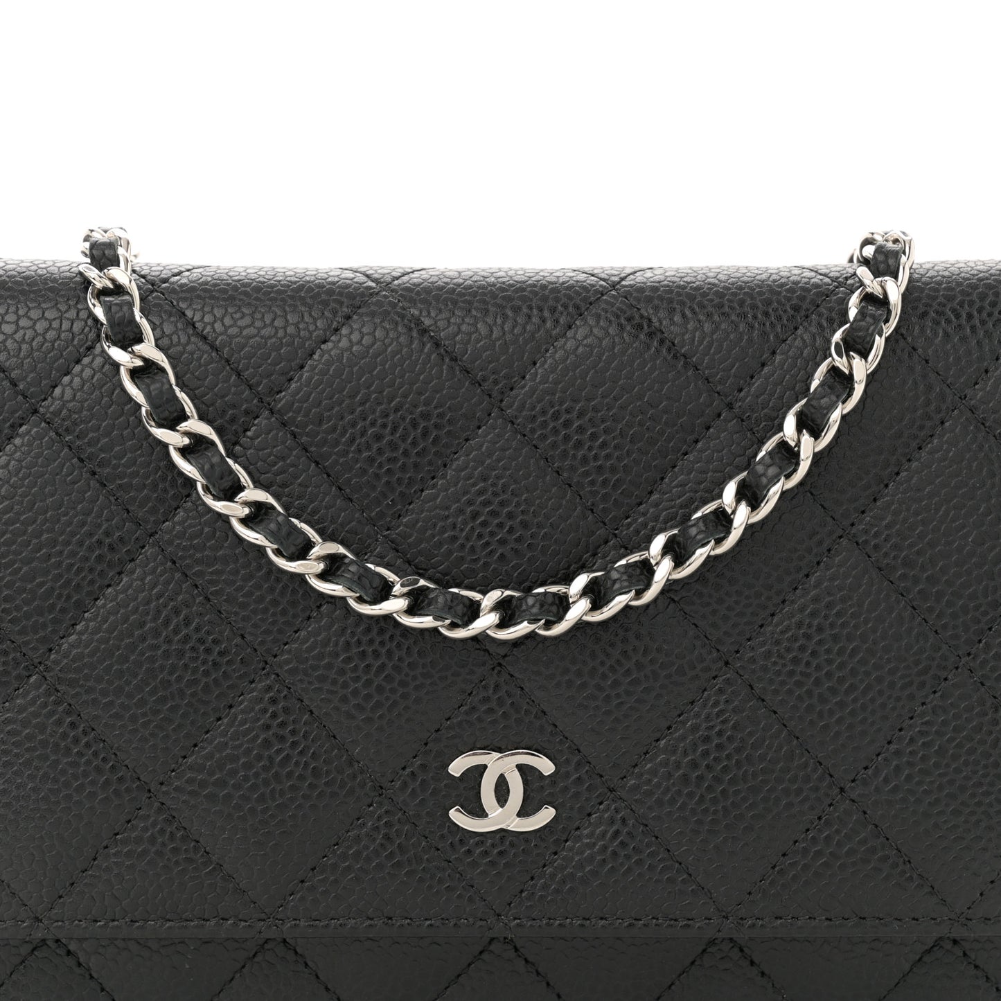 Caviar Quilted Wallet on Chain WOC Black
