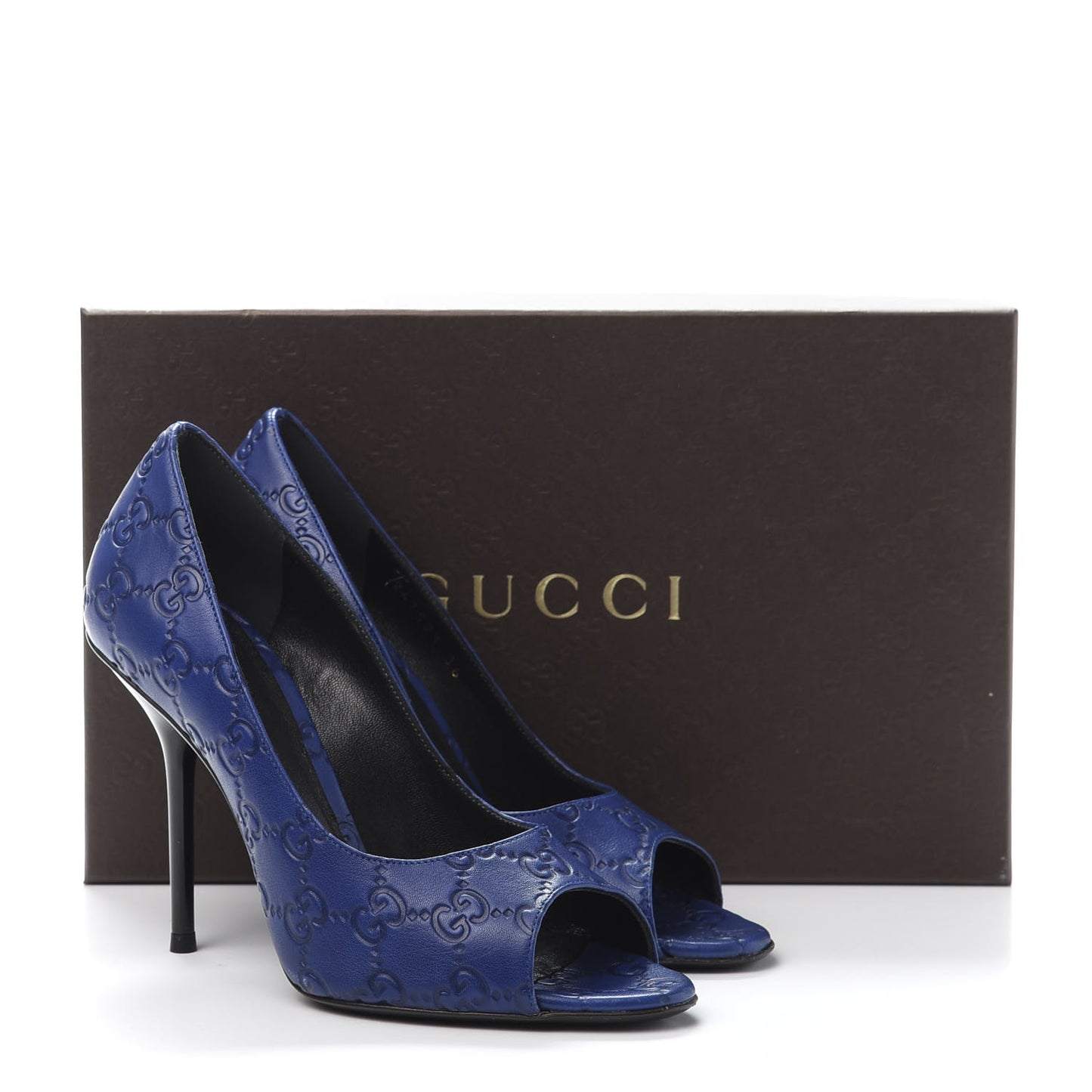 Soft Guccissima GG Peep Toe Heels 36 Blu Cina