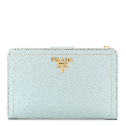 Prada Goatskin Compact Zip Wallet Light Blue 1 of 9