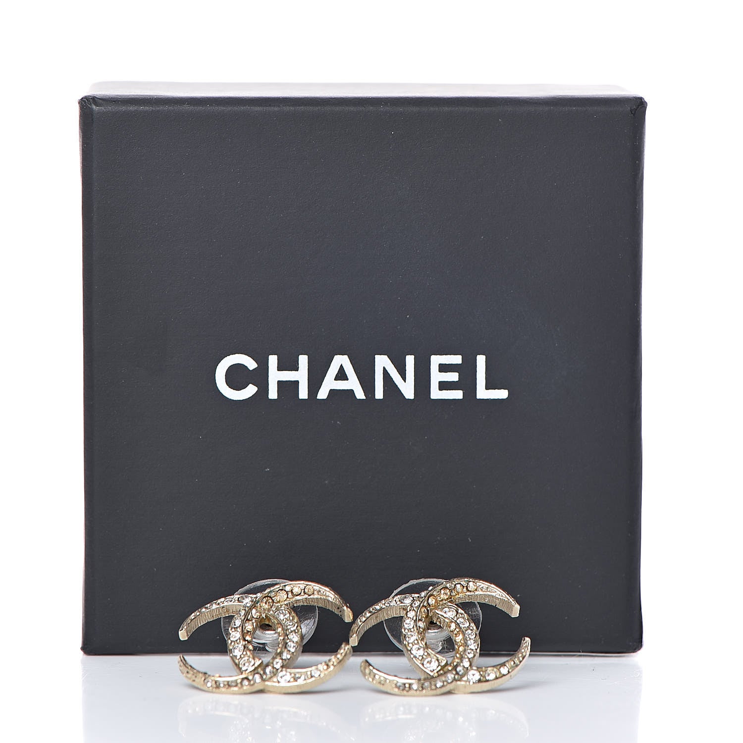 Chanel Crystal CC Moon Earrings Gold 5 of 5