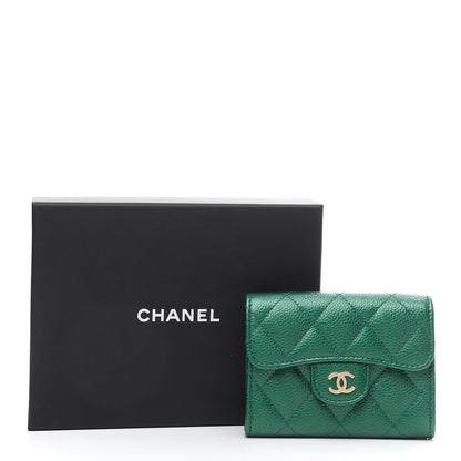 Chanel Metallic Caviar Quilted Flap Card Holder Wallet Green 8 of 8