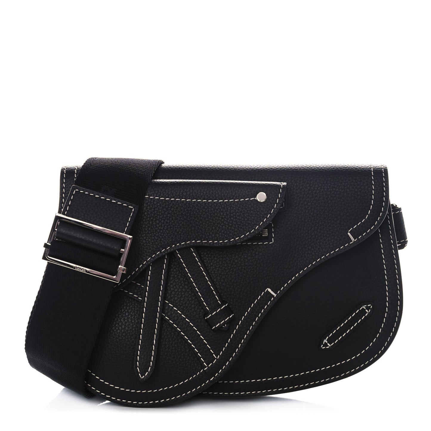 X KAWS Grained Calfskin Saddle Pouch Black