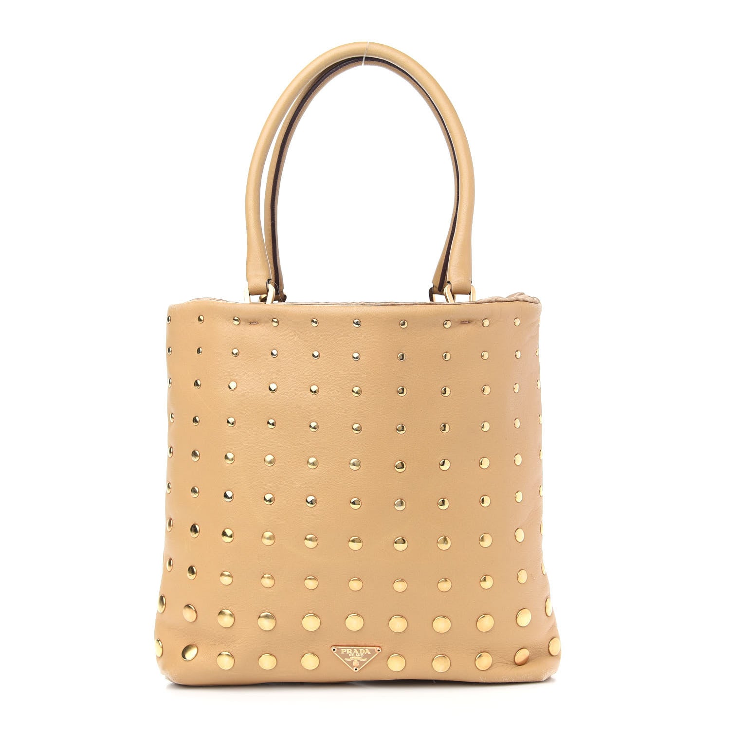 Prada Calfskin Studded Handbag Beige 1 of 9