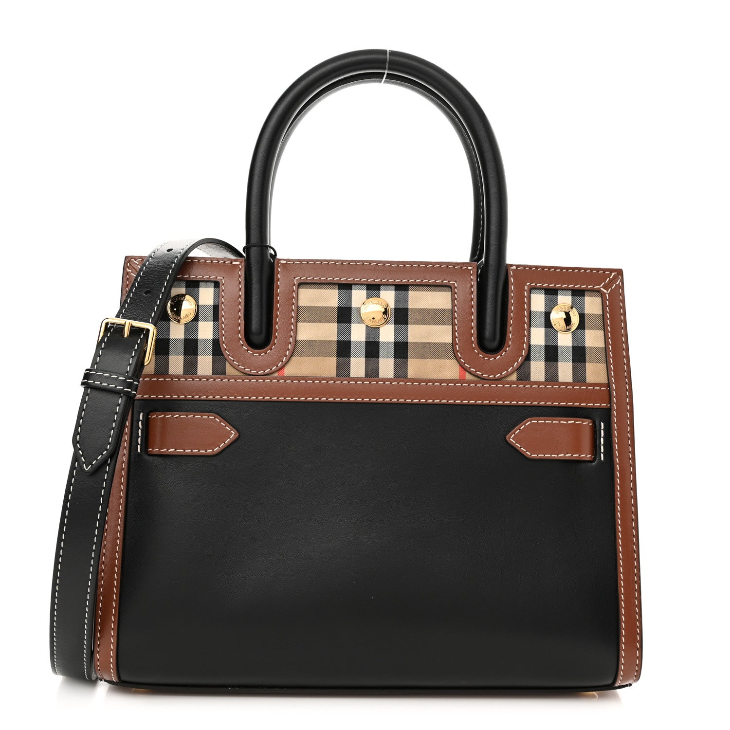 Burberry Calfskin Vintage Check Mini Two Handle Title Bag Black 1 of 9