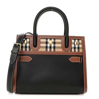 Burberry Calfskin Vintage Check Mini Two Handle Title Bag Black 1 of 9
