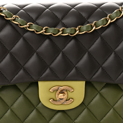 Chanel Lambskin Quilted Tri-Color Medium Double Flap Green Brown 8 of 14