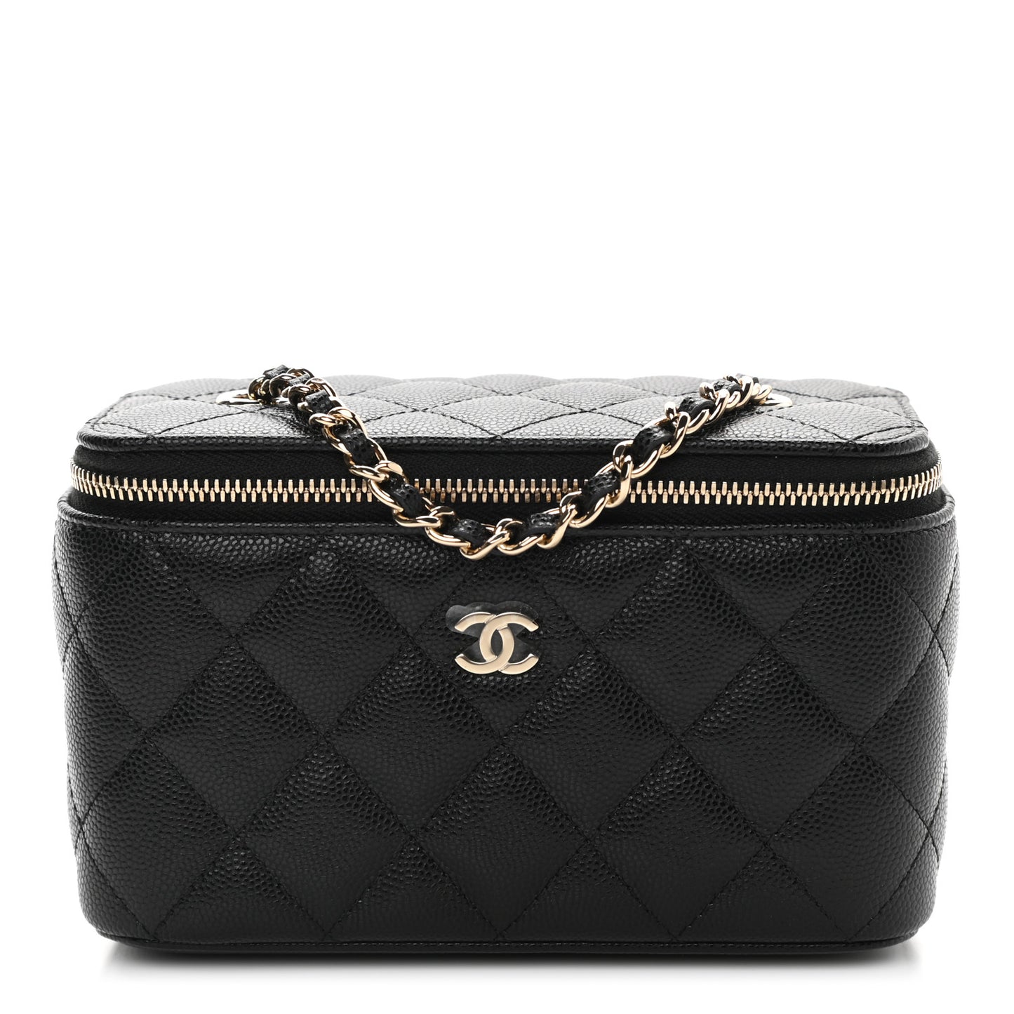 Caviar Quilted Small Vanity Case With Chain Black