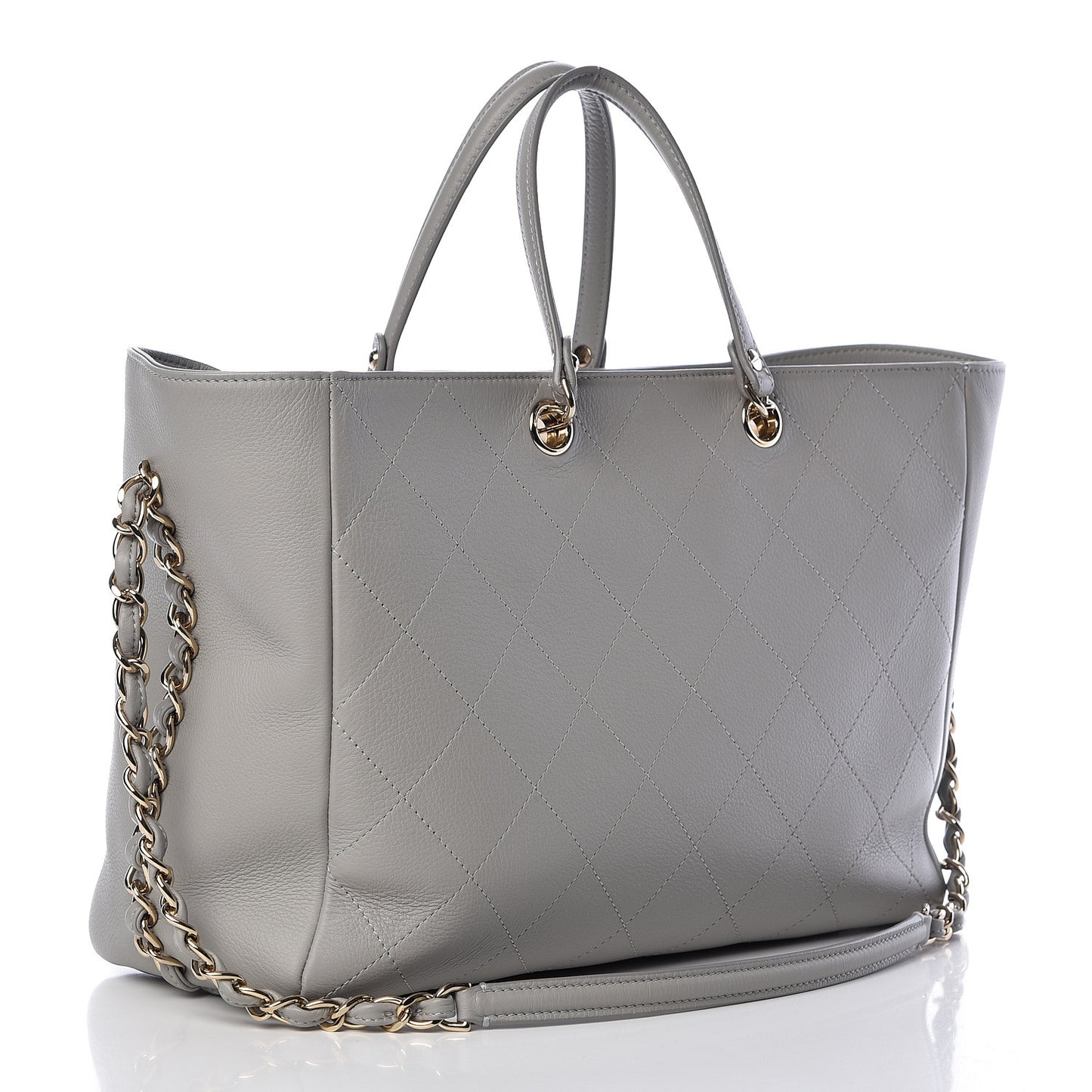 Calfskin Stitched Medium Shopping Tote Grey