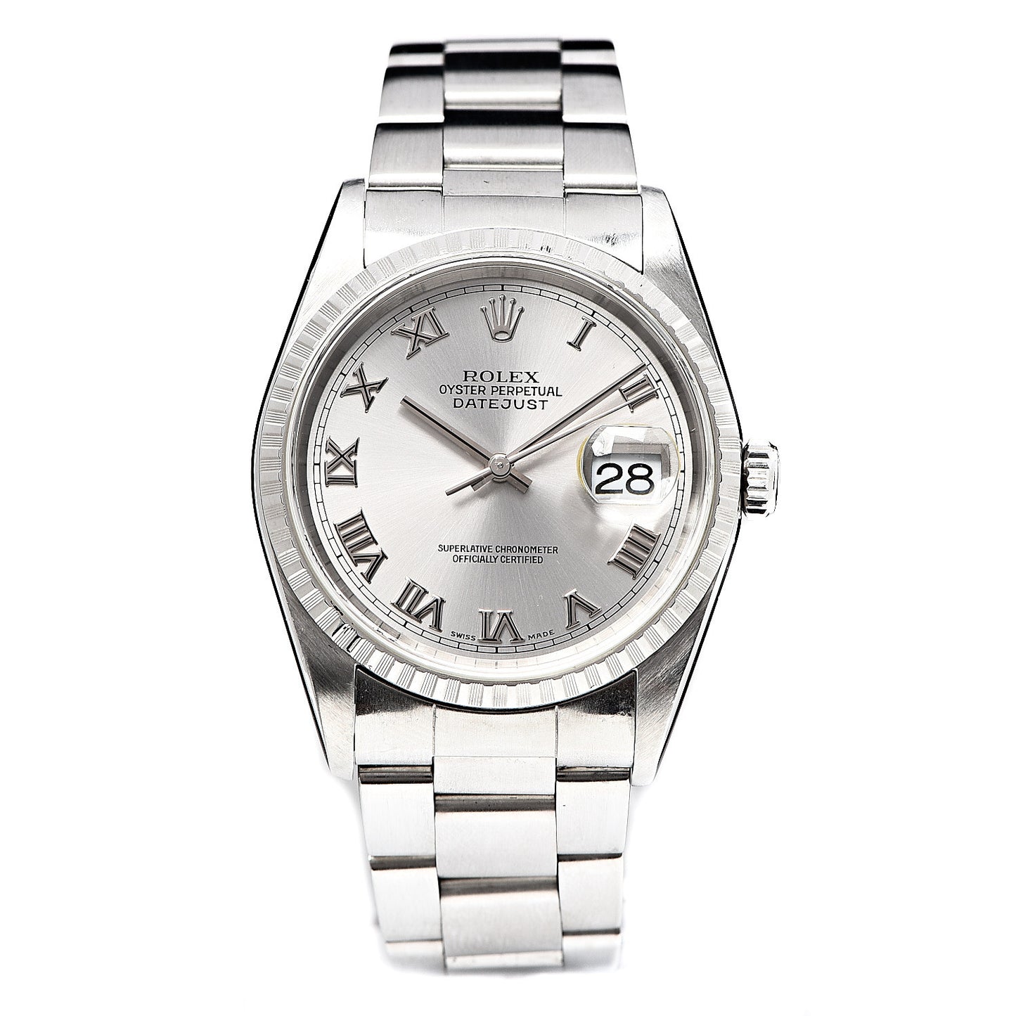 Stainless Steel 36mm Oyster Perpetual Datejust Watch Silver Roman 16220