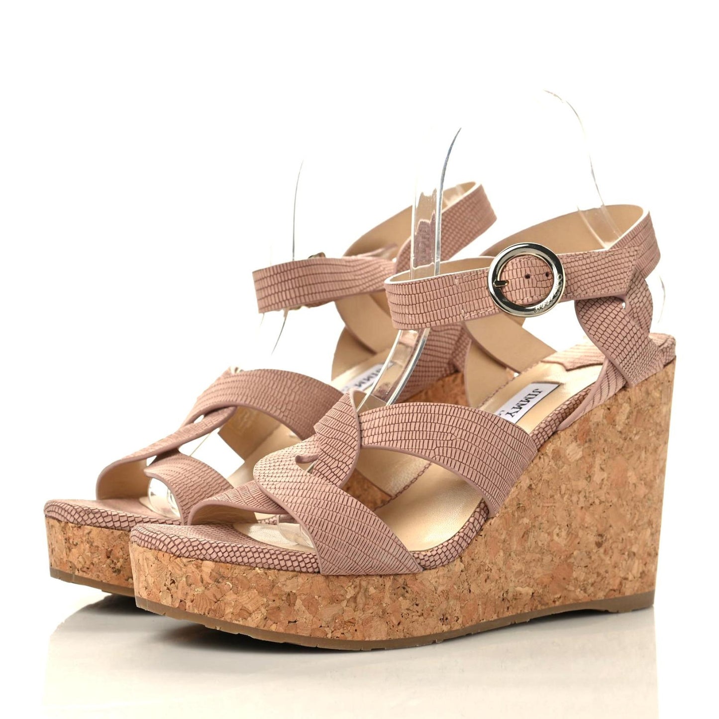 Vachetta Embossed Cork Pilar 144 Wedge Sandals 40.5 Nude