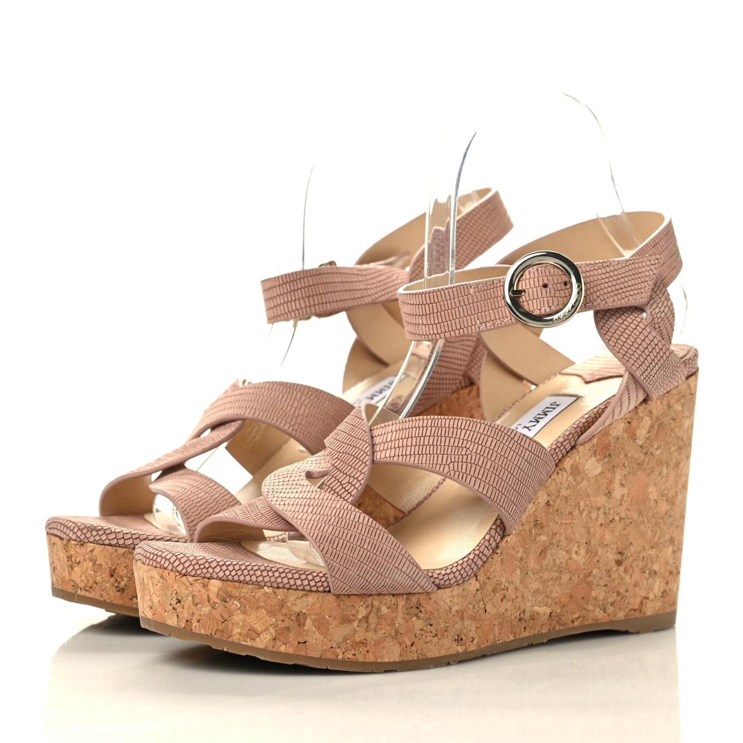 Jimmy Choo Vachetta Embossed Cork Pilar 144 Wedge Sandals 40.5 Nude 3 of 8