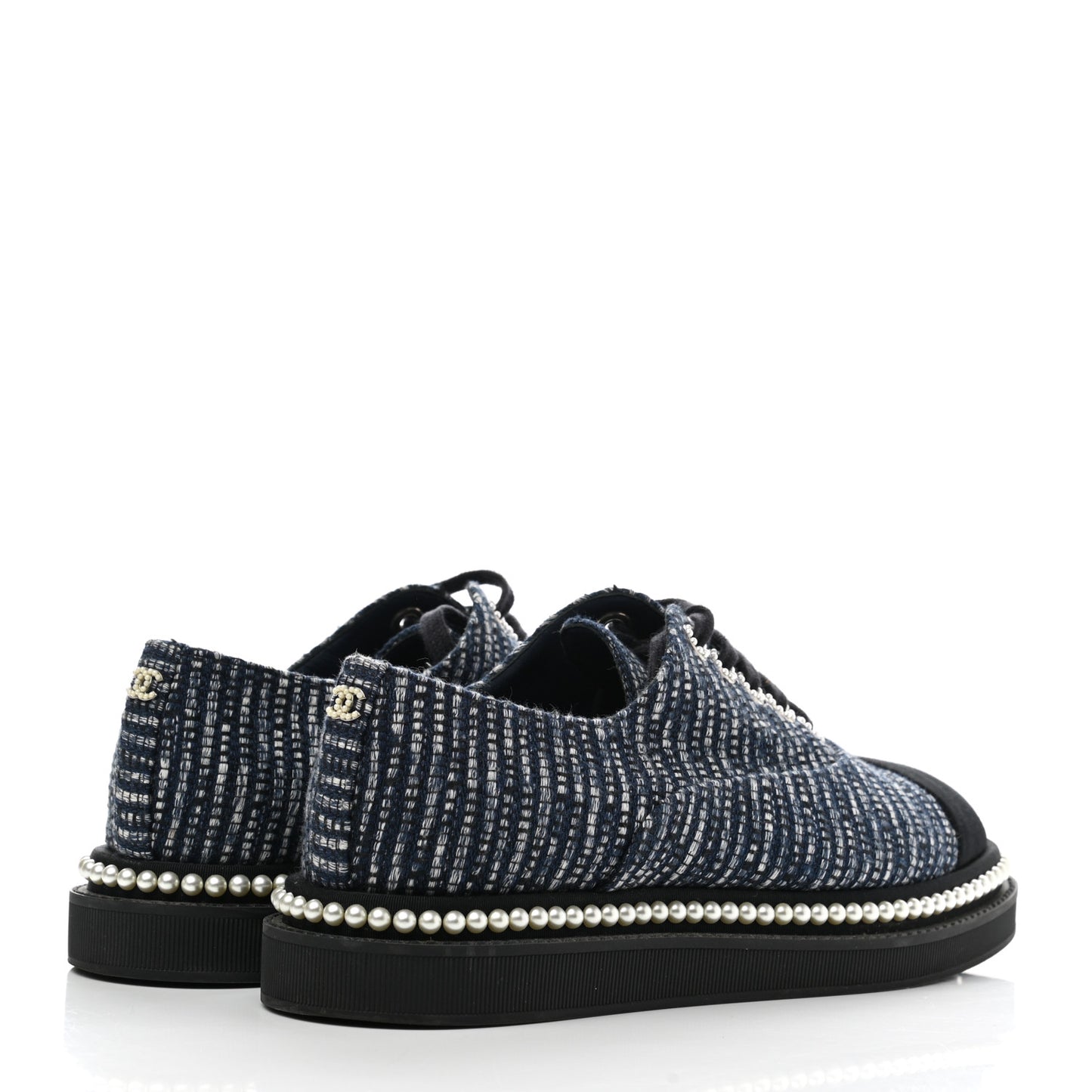 Denim Grosgrain Camellia Pearl Lace Up Sneakers 37.5 Blue Black
