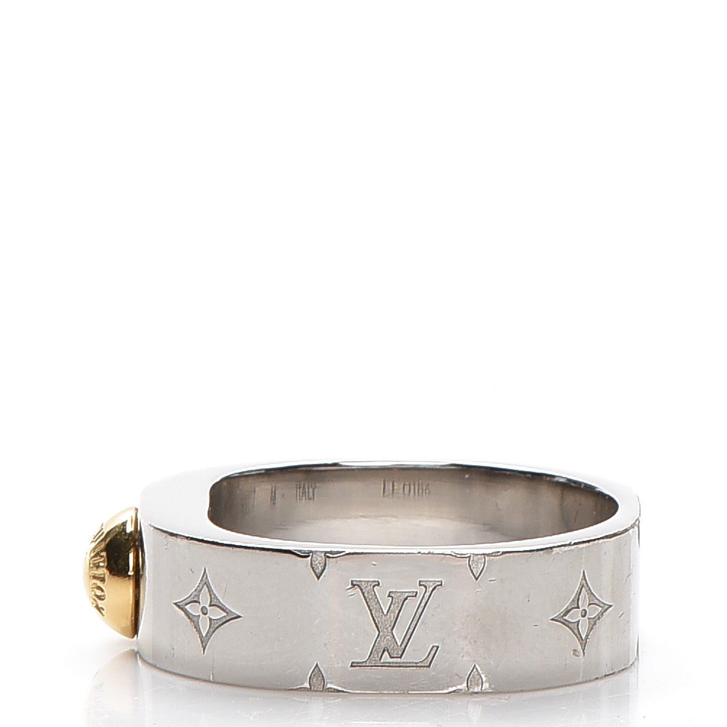 Louis Vuitton Brass Monogram Engraved Nanogram Ring M Palladium 3 of 9
