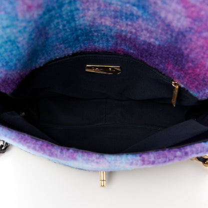 Chanel Wool Tweed Quilted Large Chanel 19 Flap Purple Black Blue 5 of 10