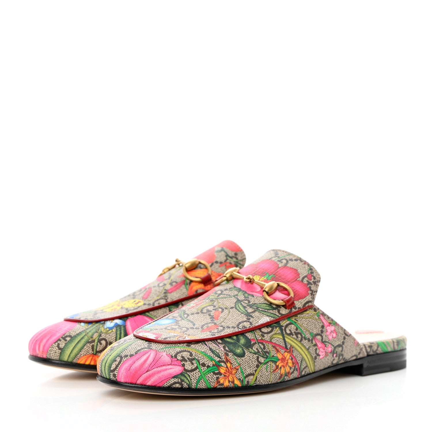 Gucci GG Supreme Monogram Flora Womens Princetown Slippers 37.5 Beige Ebony Multicolor Rosso 5 of 16