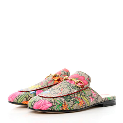 Gucci GG Supreme Monogram Flora Womens Princetown Slippers 37.5 Beige Ebony Multicolor Rosso 5 of 16