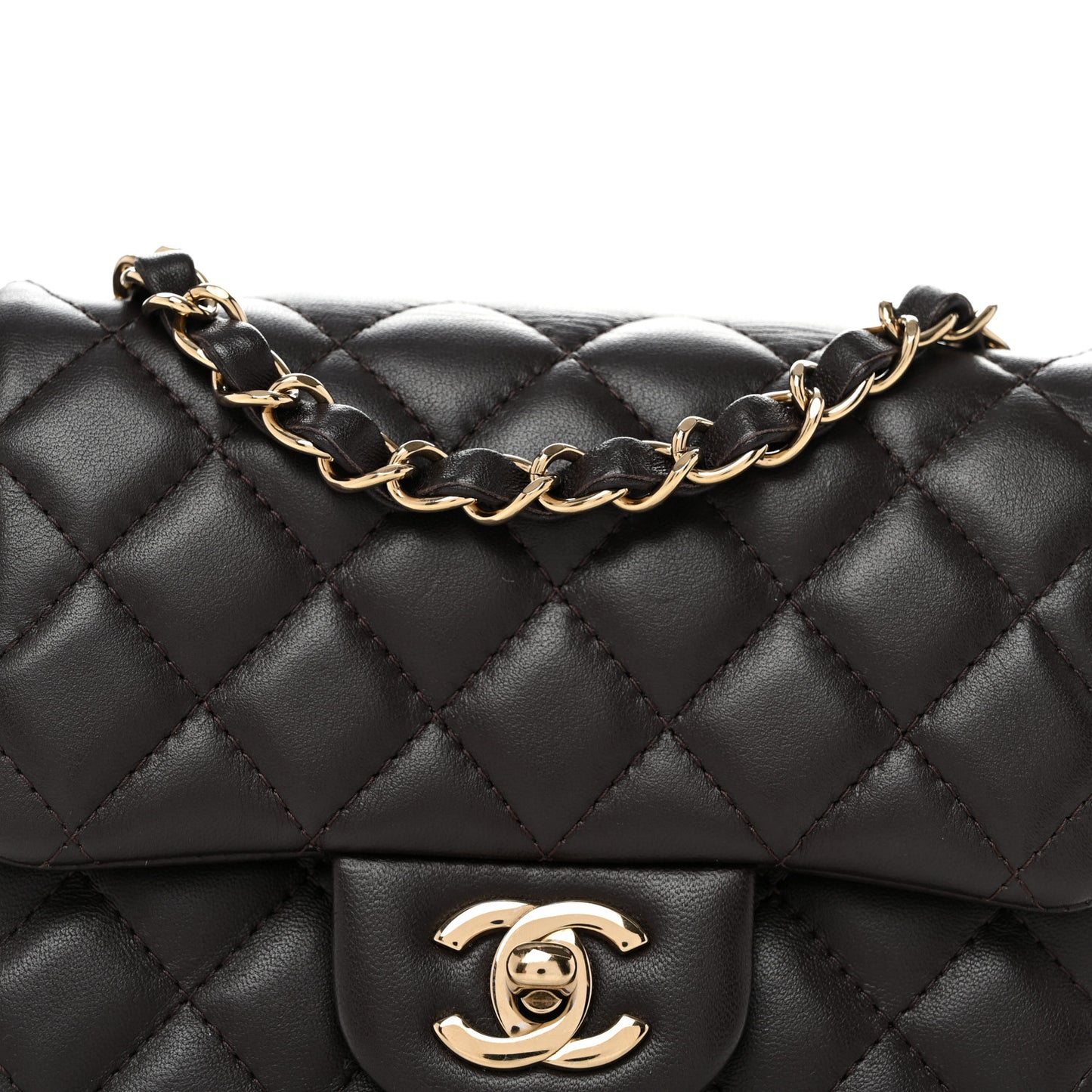 Lambskin Quilted Mini Square Flap Dark Brown