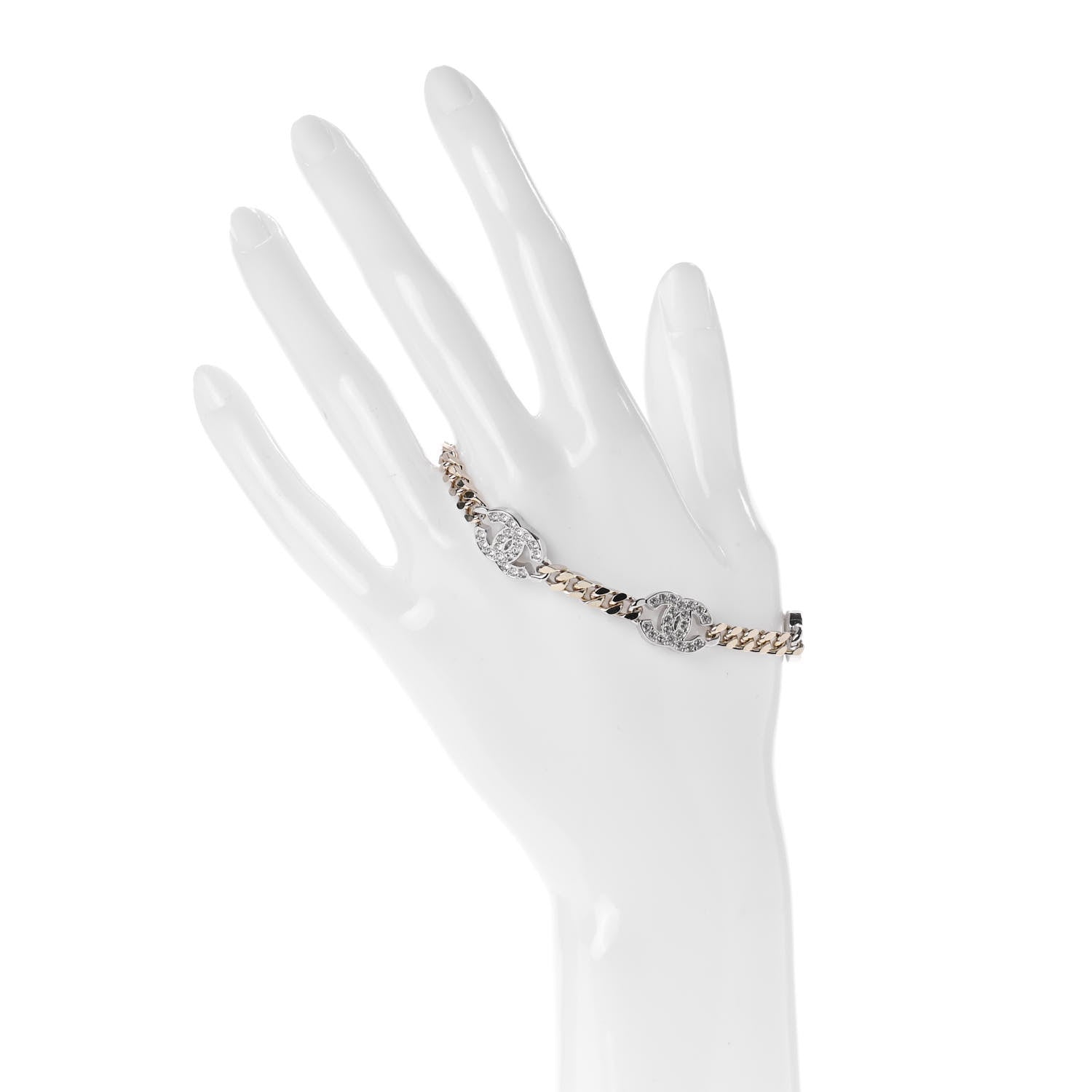 Chanel Crystal CC Chain Bracelet Gold Silver 2 of 4