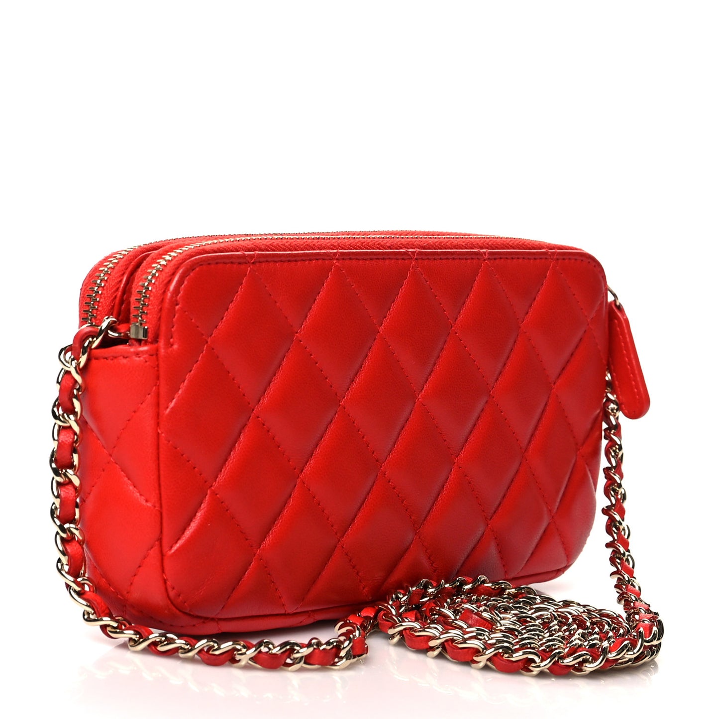 Lambskin Quilted Small Clutch With Chain Red