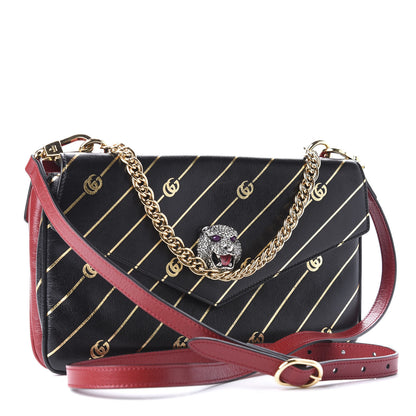 Gucci Calfskin Diagonal GG Medium Thiara Double Envelope Shoulder Bag Black Red 4 of 12