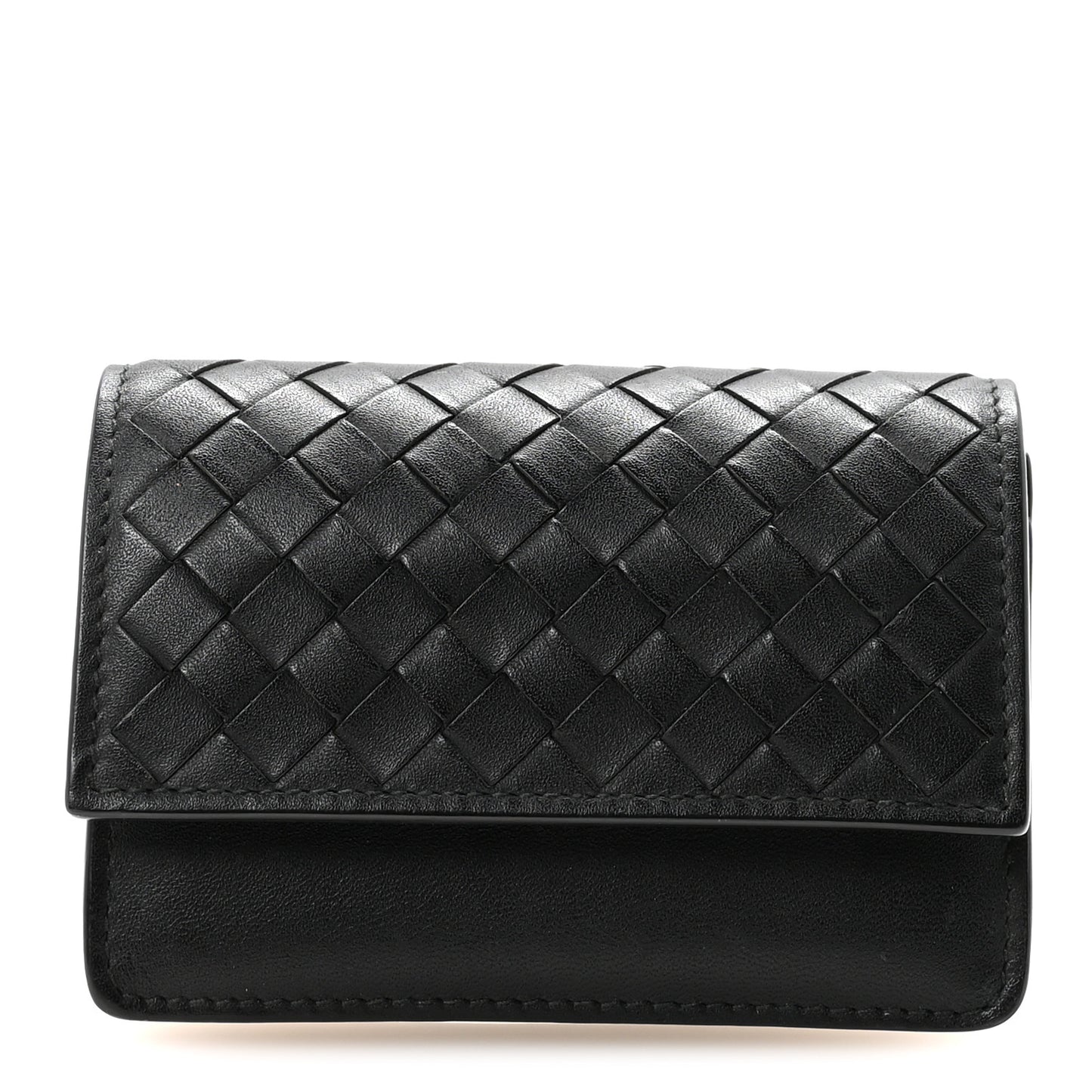 Calfskin Intrecciato Flap Card Case Black