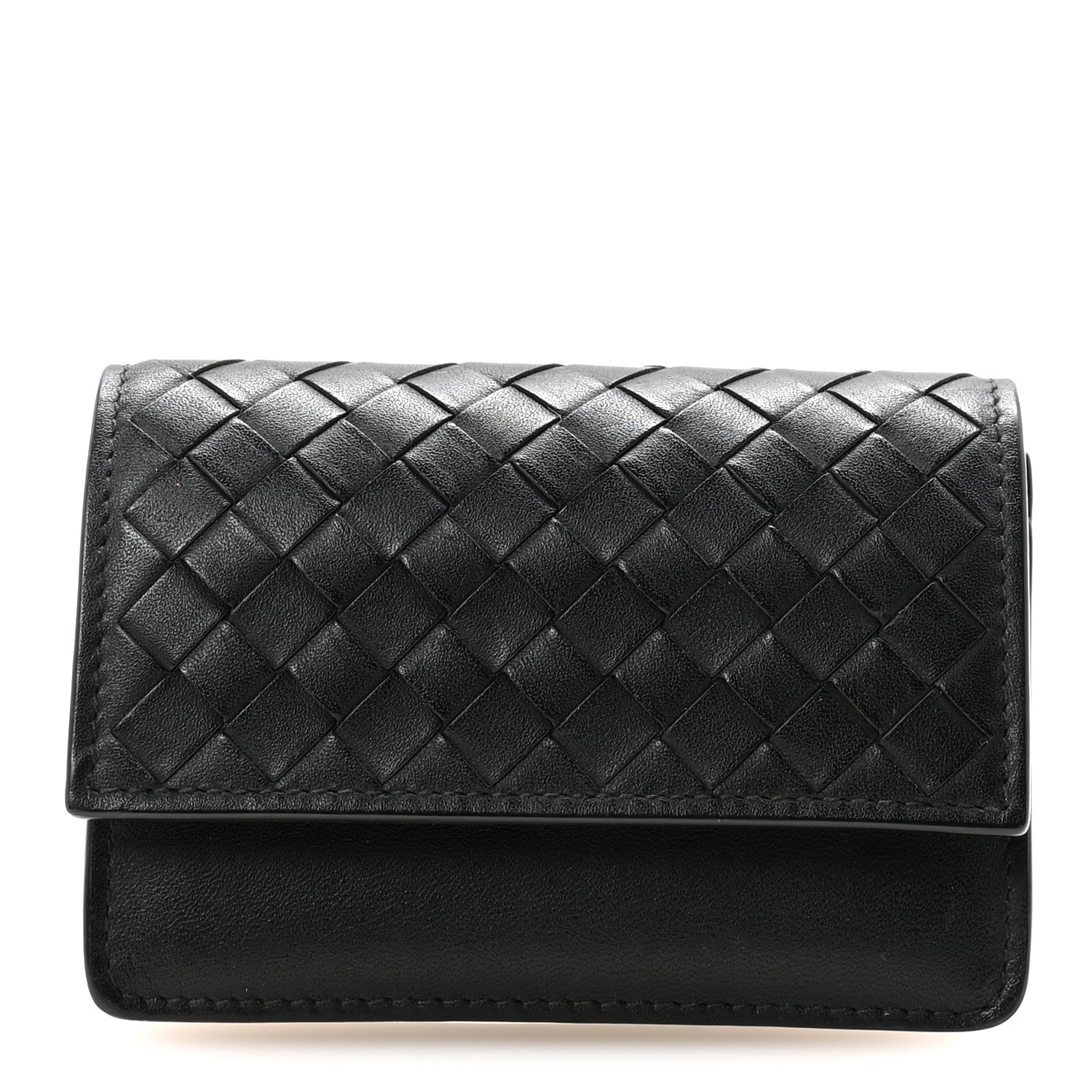 Bottega Veneta Calfskin Intrecciato Flap Card Case Black 1 of 7