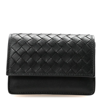 Bottega Veneta Calfskin Intrecciato Flap Card Case Black 1 of 7