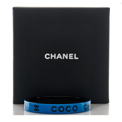 Chanel Resin Logo Bangle Bracelet Blue Black 4 of 4