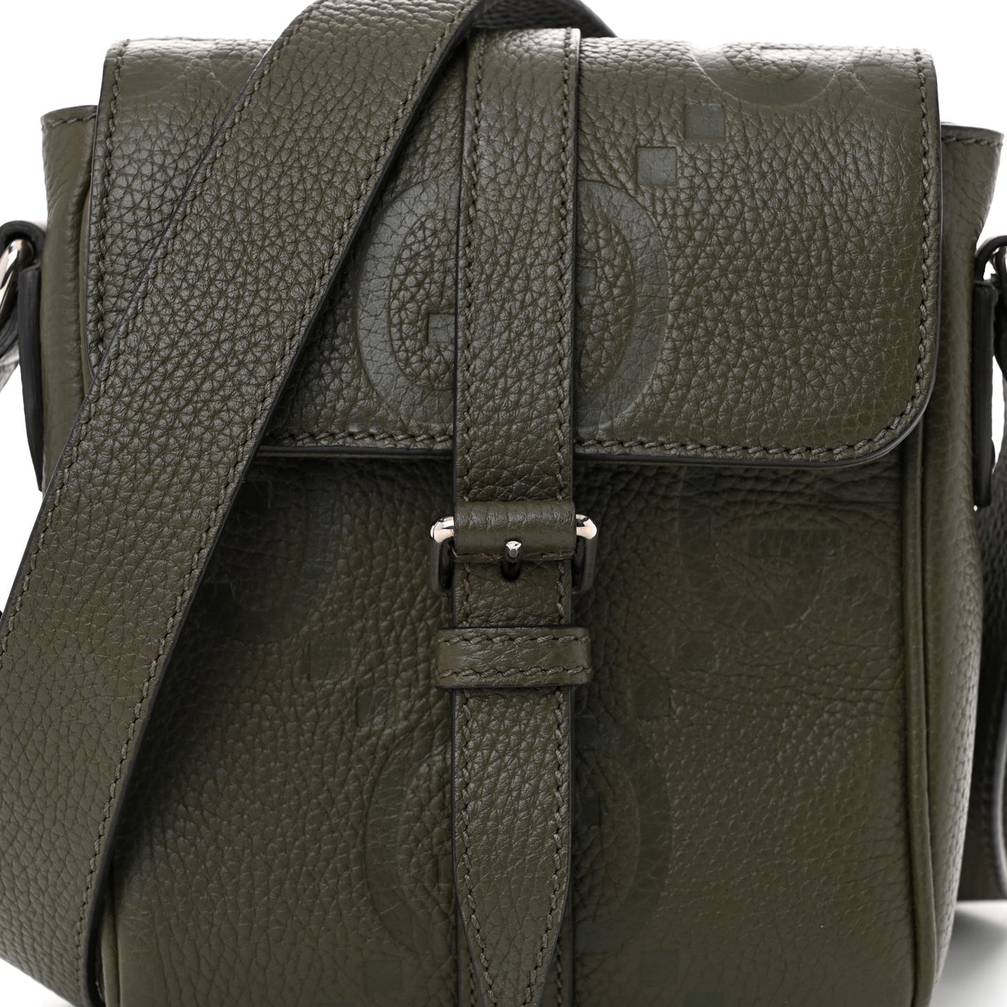 Piuma Calfskin Jumbo GG Embossed Small Messenger Bag Dark Green
