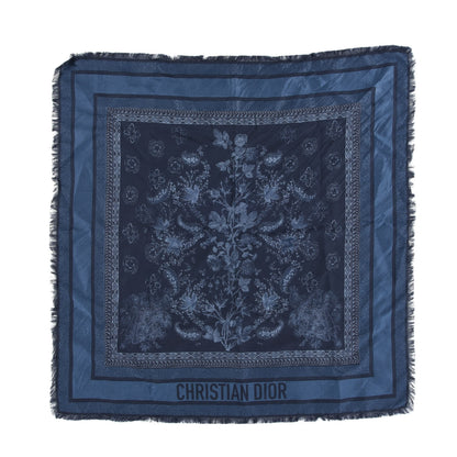 Christian Dior Silk Flowers Square Scarf Navy Blue 1 of 3