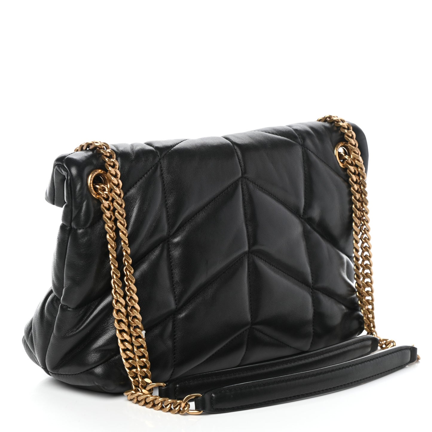 Lambskin Quilted Small Loulou Puffer Monogram Chain Satchel Black