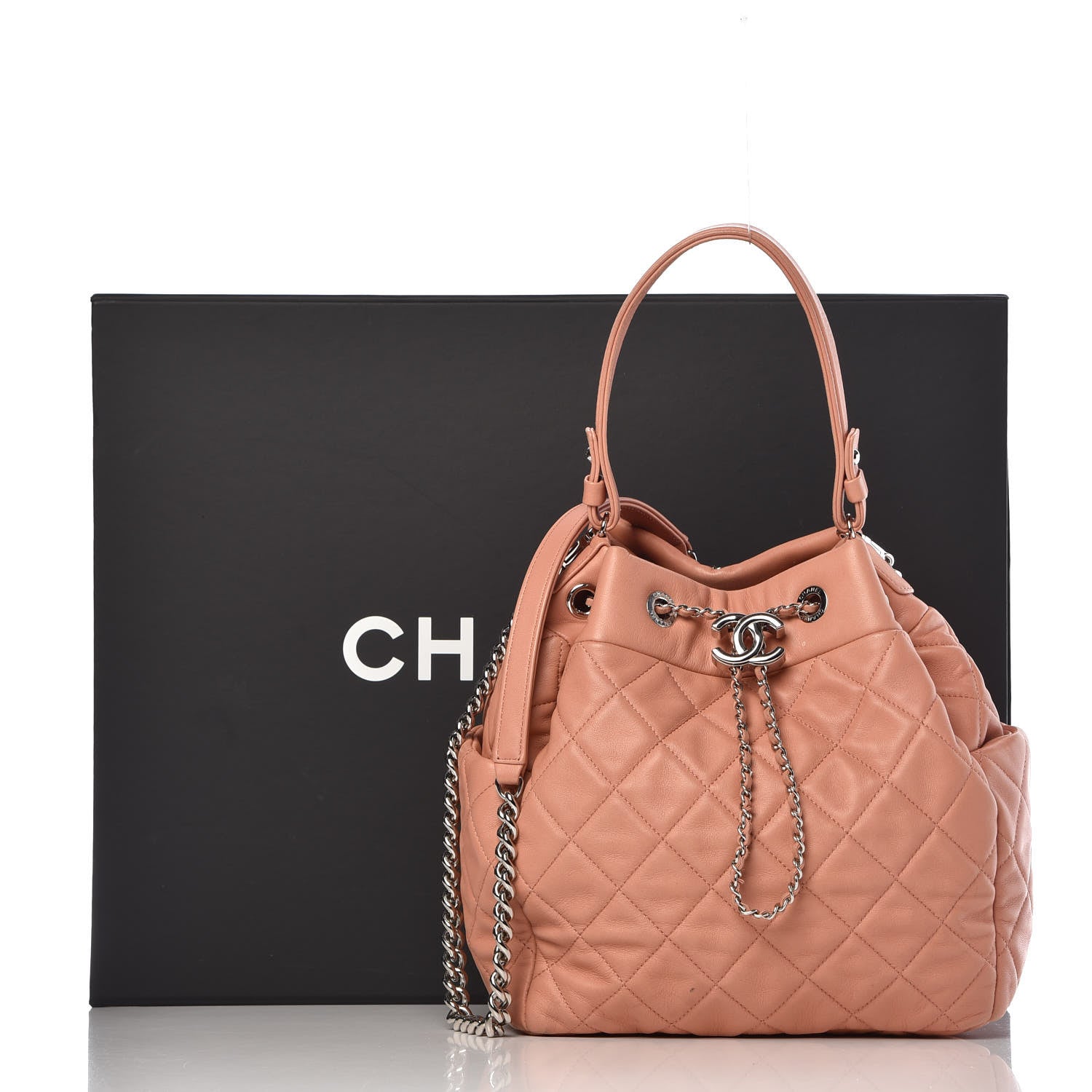 Chanel Lambskin Quilted CC Chain Drawstring Tote Dark Beige 16 of 16