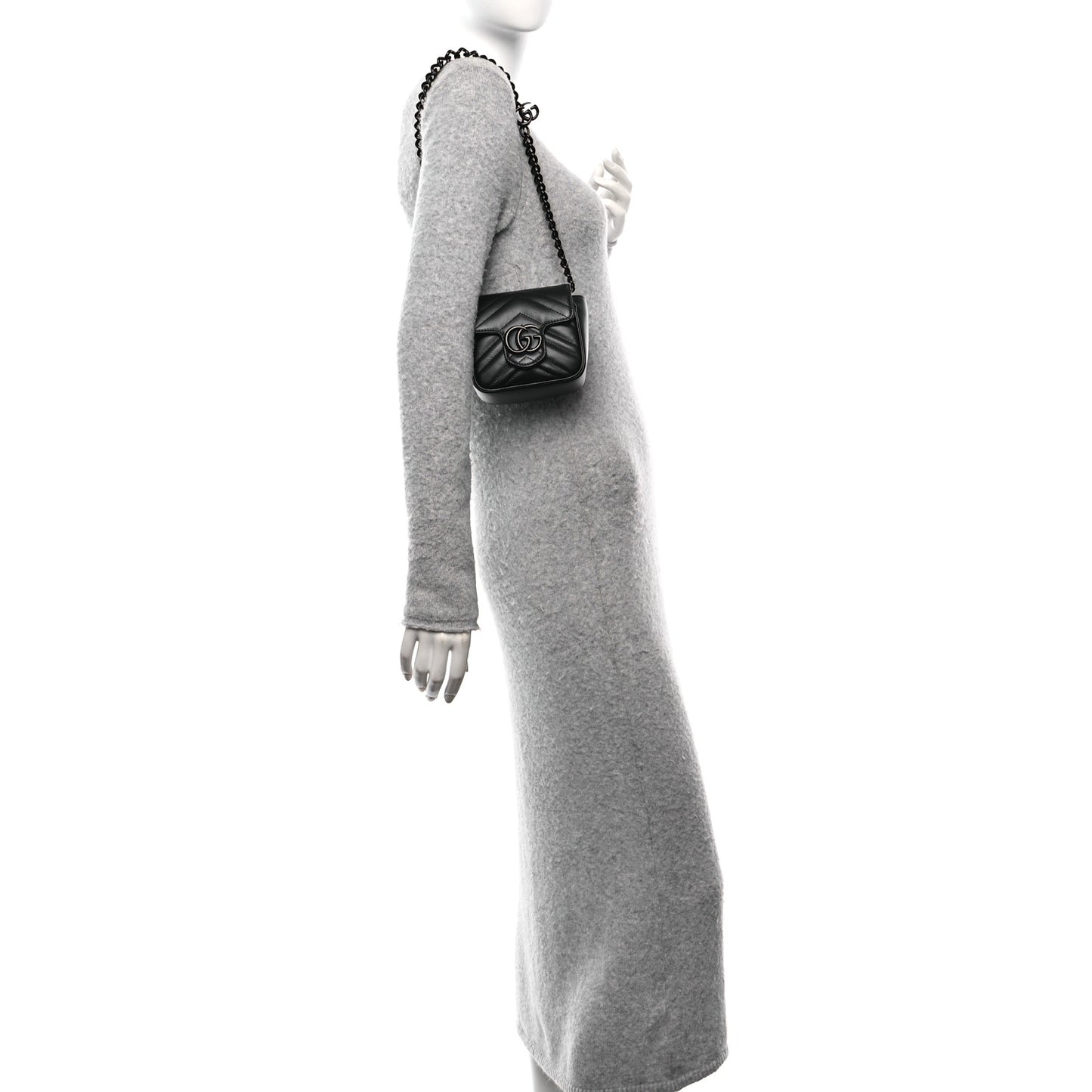 Calfskin Matelasse Monochrome GG Marmont Chain Mini Belt Bag Black