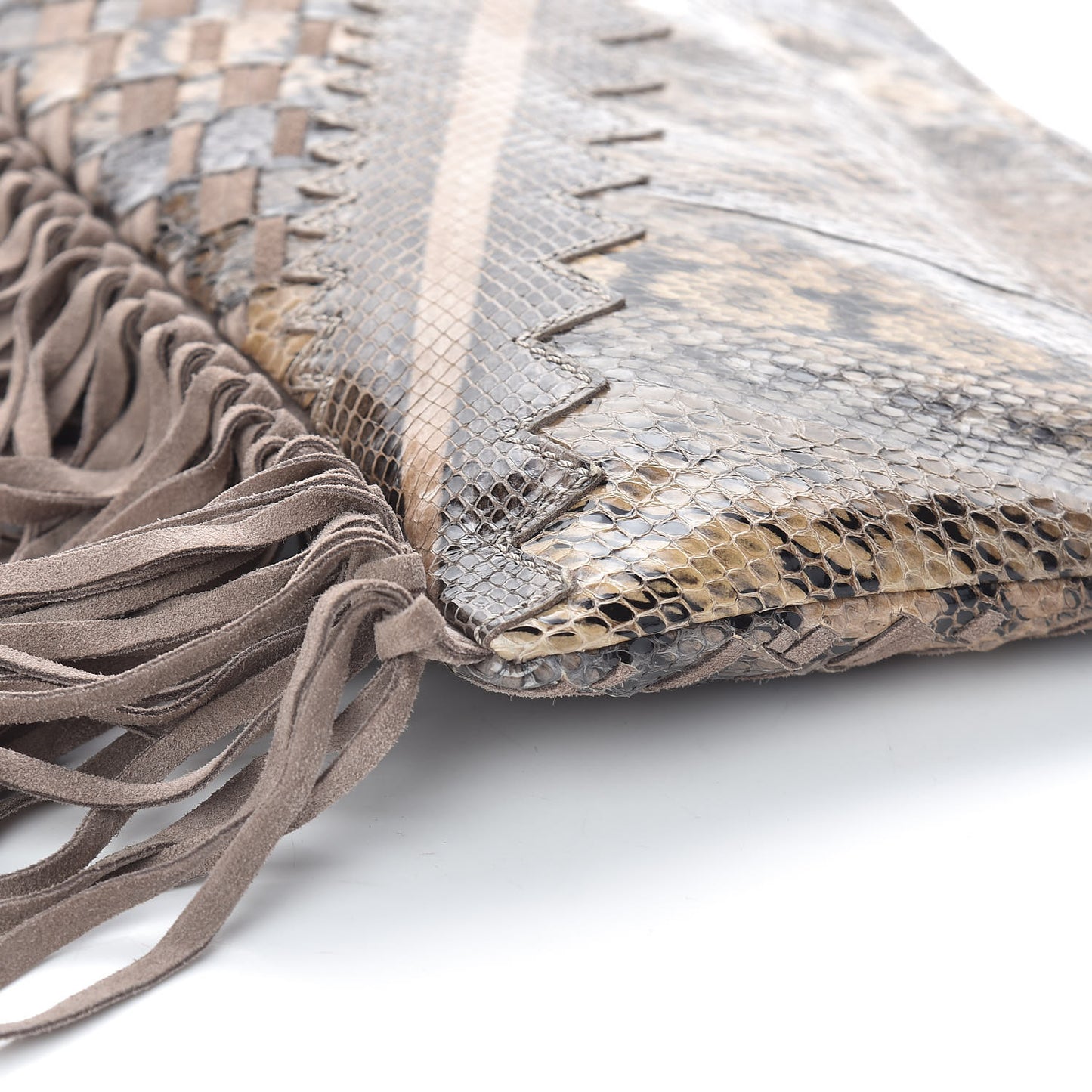 Snakeskin Suede Fringe Tita Convertible Clutch